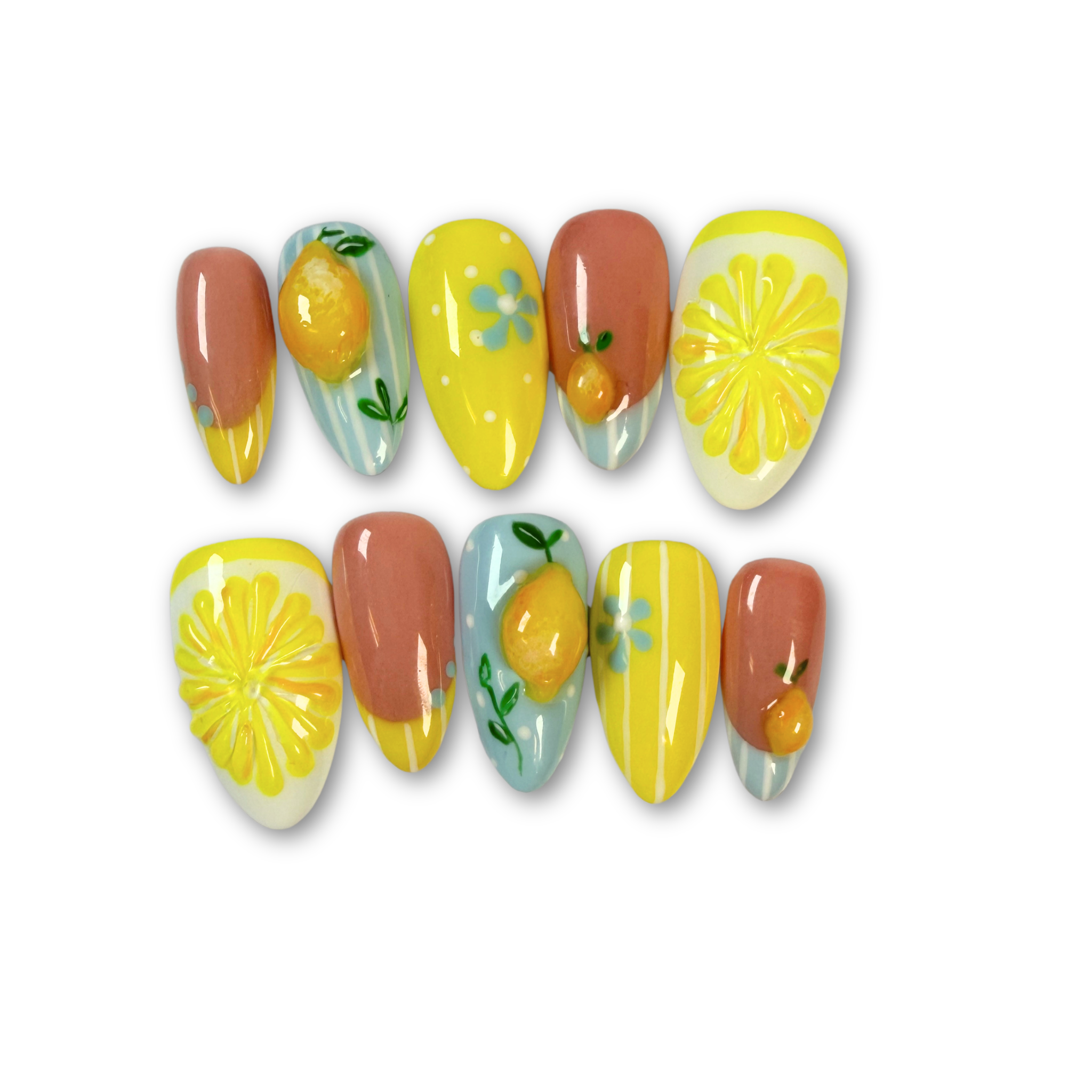 🍋 Citrus Sculptura Press On Nails Set (Signature – 3D)