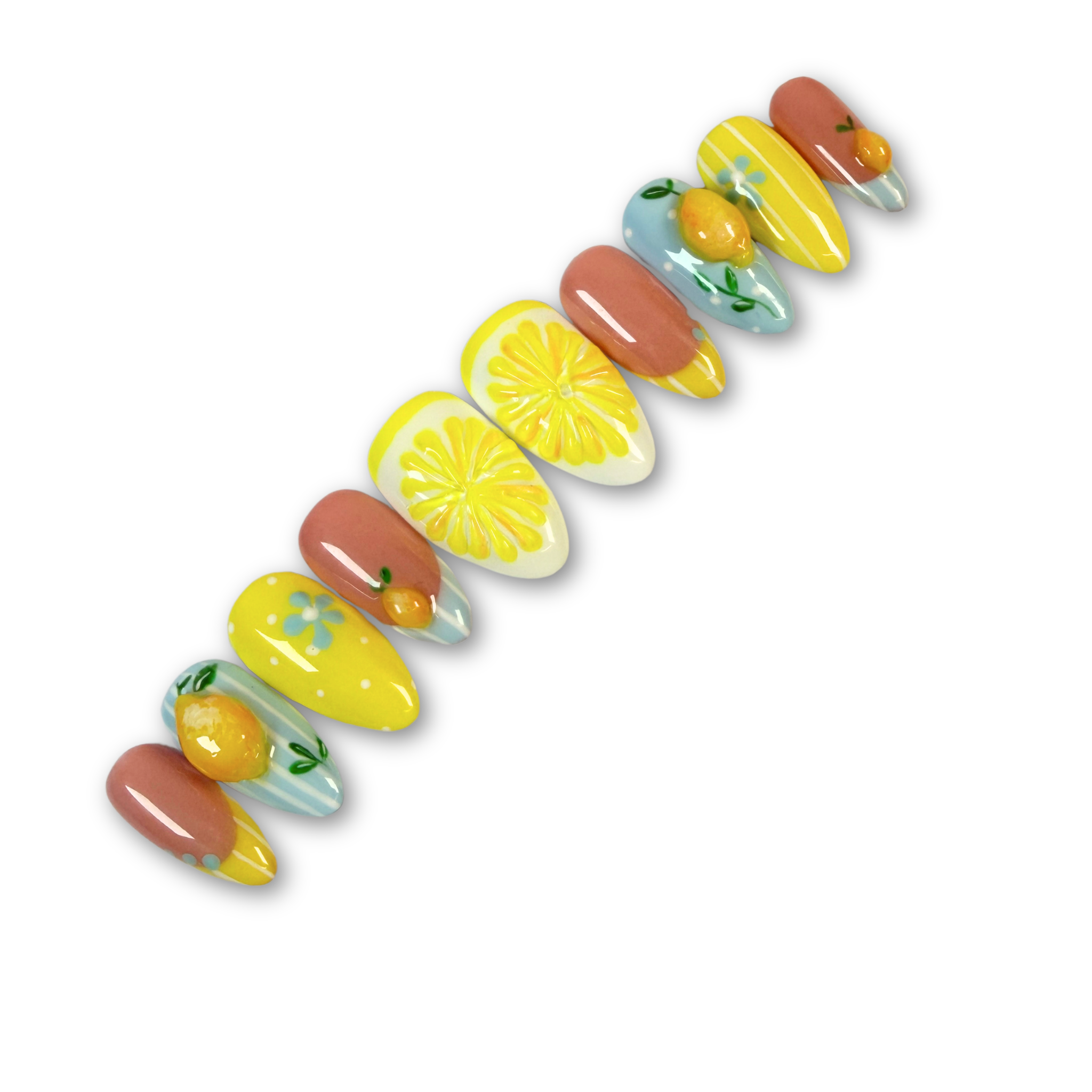 🍋 Citrus Sculptura Press On Nails Set (Signature – 3D)